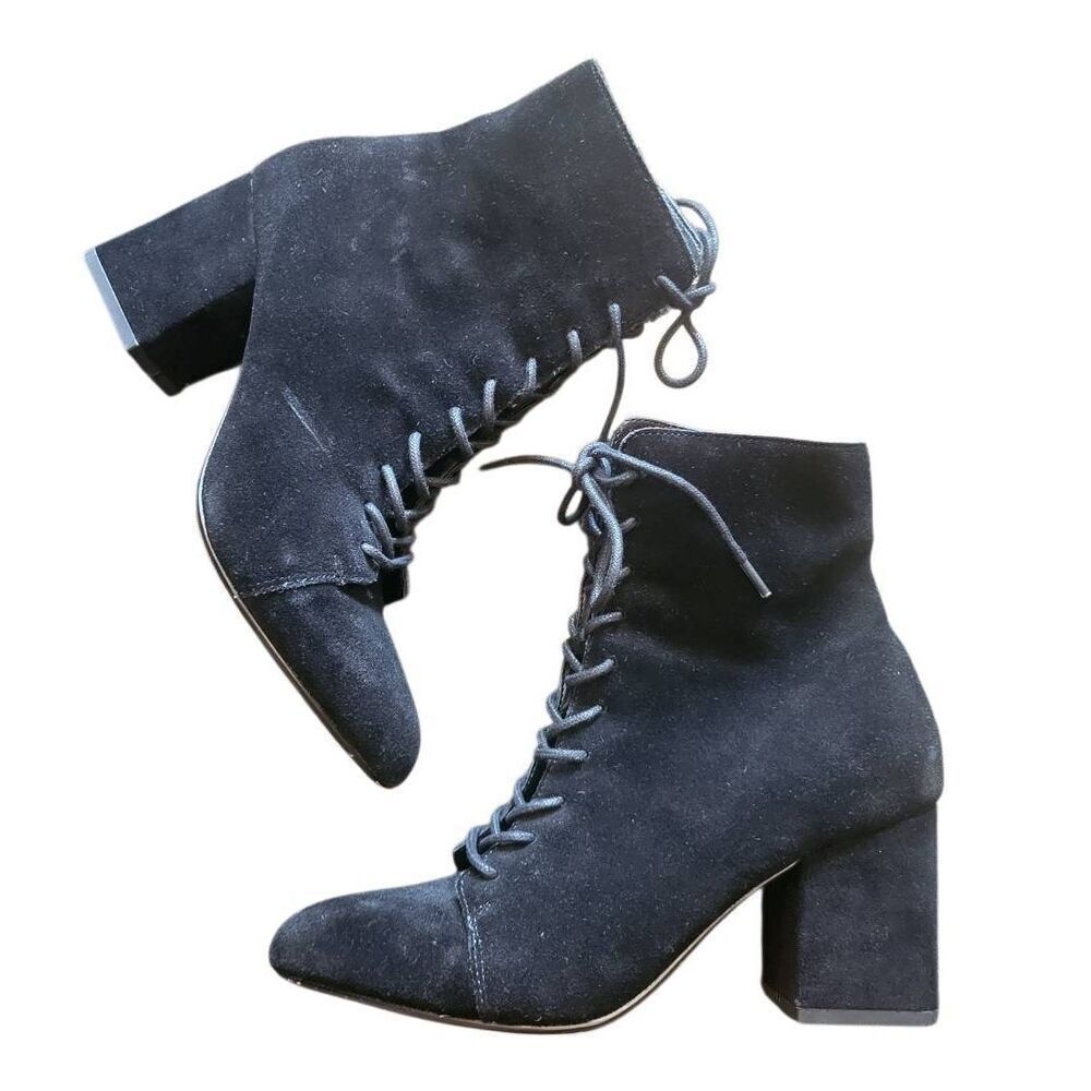 Saks Fifth Avenue Booties Women's 5.5 Black Suede Leather Witch Gothic Victorian